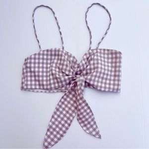 Superdown Purple Gingham Bow Crop Top